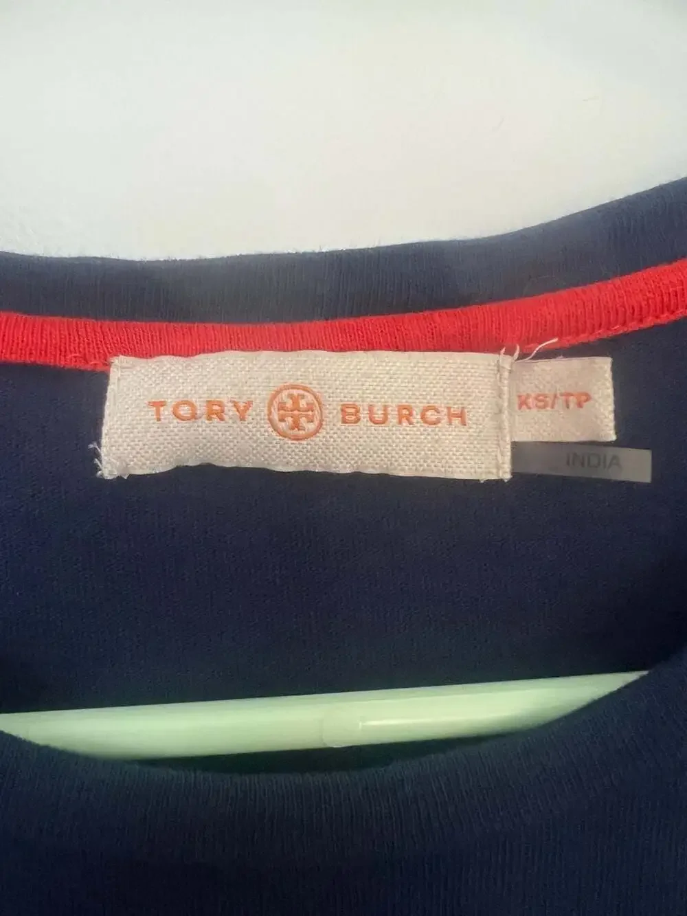 Tory Burch Navy Blue Ruffle Short Sleeve Tee